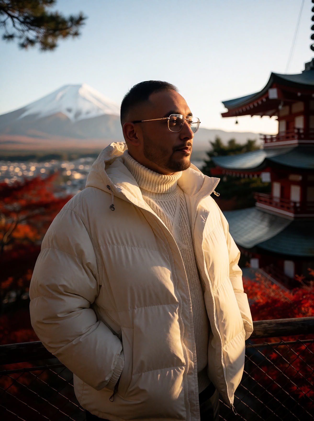 Jérémy, fondateur de Sushi Amané, devant le mont Fuji